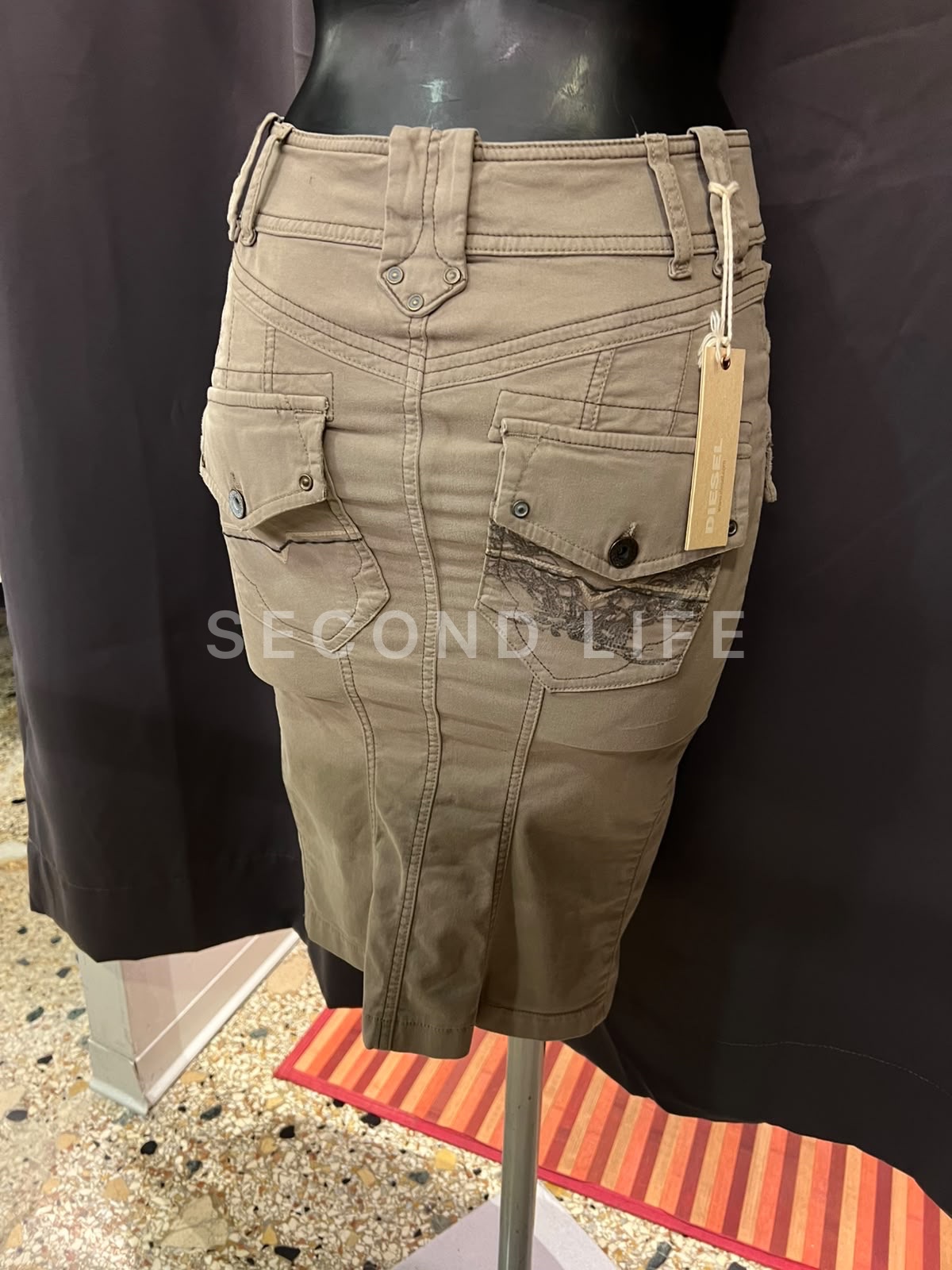 Gonna Midi Cargo Diesel Vintage Y2K NWT – Beige Kaki, foto 3