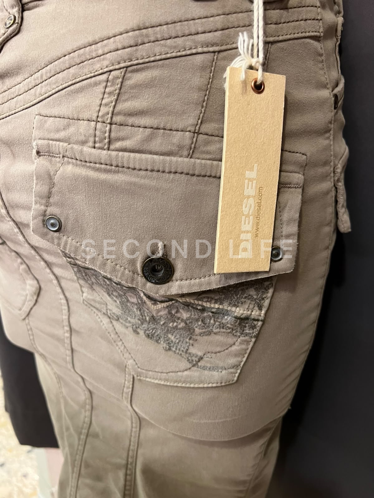 Gonna Midi Cargo Diesel Vintage Y2K NWT – Beige Kaki, foto 4