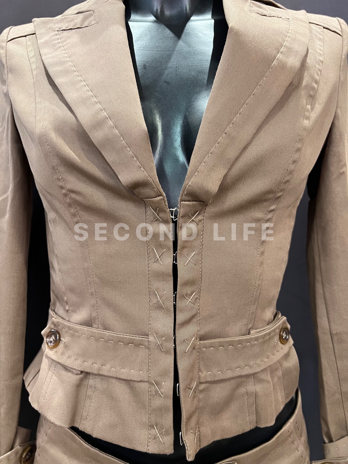Tailleur AnnaRita N in cotone beige come nuovo, foto 4