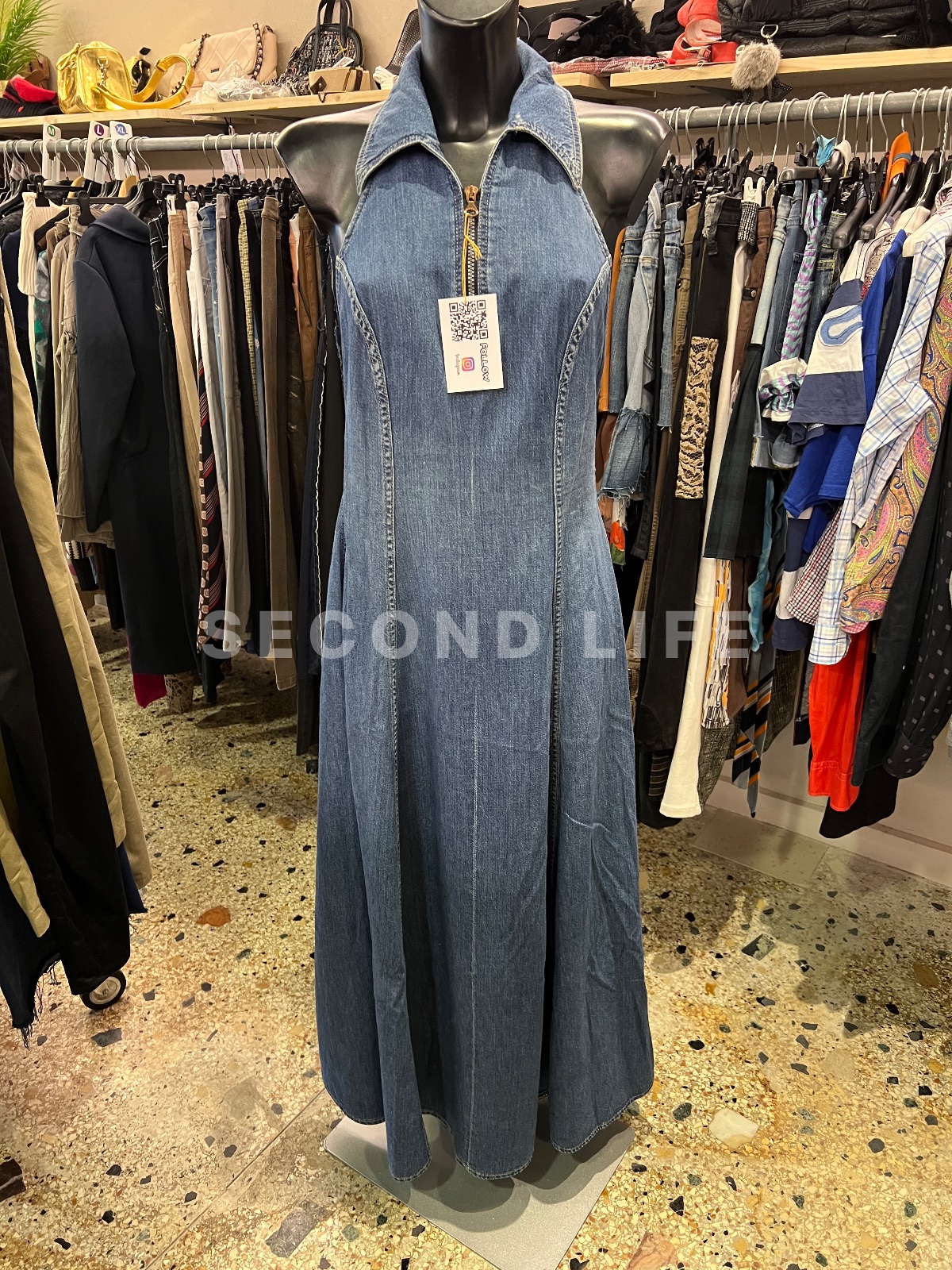 Firmato: Abito Diesel lungo halter neck in denim