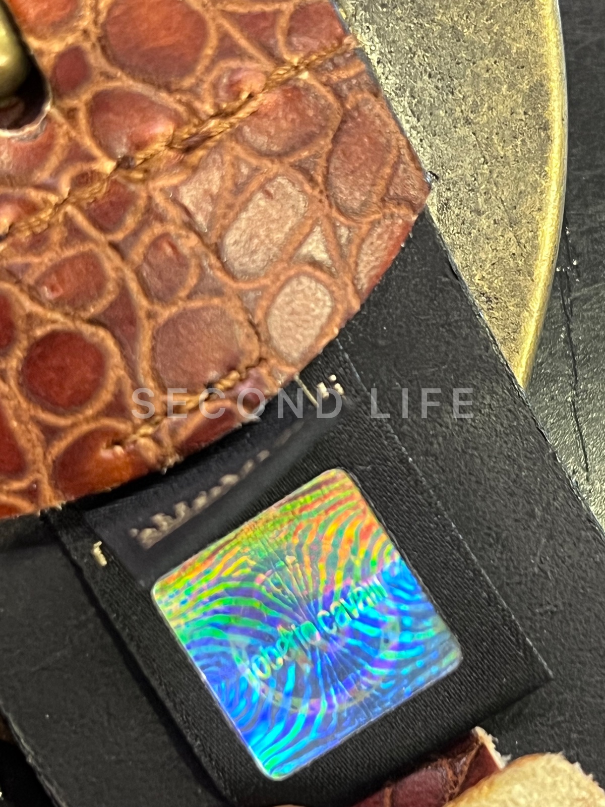Cintura Just Cavalli Vintage in Pelle Stampa Coccodrillo con Maxi Fibbia Gioiello Y2K - Taglia 90, foto 2