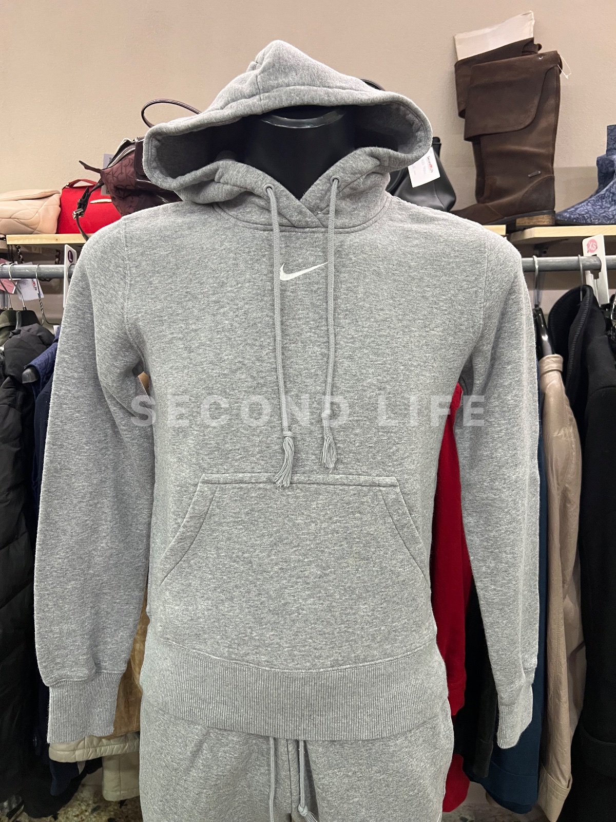 Completo felpa e pantalone Nike in misto cotone grigio, foto 3